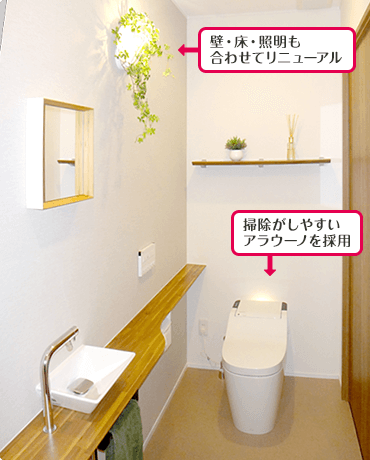 壁・床・照明も合わせてリニューアル 掃除がしやすいアラウーノを採用
