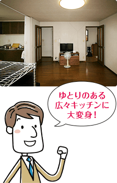ゆとりのある広々キッチンに大変身!