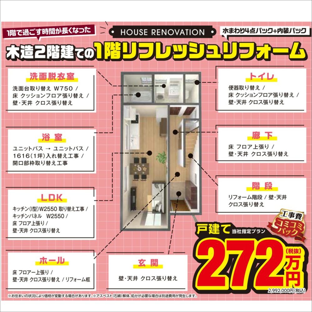 紀陽の「戸建て＆マンションおトクなリフォームパック！」